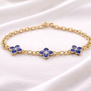 Elegant Blue Enamel Clover Bracelet | 18K Gold Filled | Adjustable